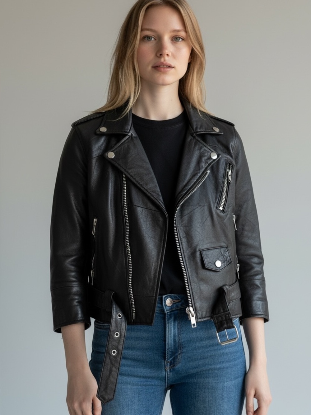 DEADWOOD Swedish Black Leather Moto Jacket – XS / EU 36